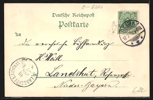 Lithographie Geisa, Evangl. Kirche, Kath. Kirche, Ortsansicht aus der Vogelschau