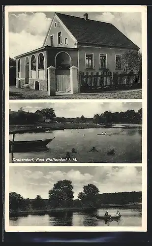 AK Drahendorf bei Pfaffendorf i. M., Hotel-Pension von Georg Garmeister, Am Ufer