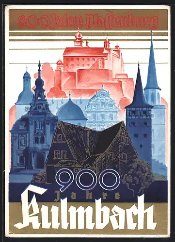 Künstler-AK Kulmbach, 900 Jahrfeier der Stadt, 800 Jahrfeier der Plassenburg, Festpostkarte Nr. 2