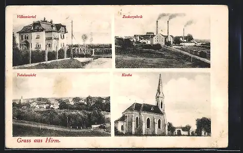 AK Hirm, Zuckerfabrik, Villenviertel, Kirche