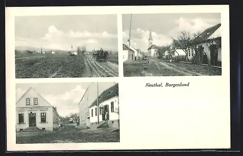 AK Neuthal, Gasthaus zur Weintraube, Strassenpartie mit Kirche