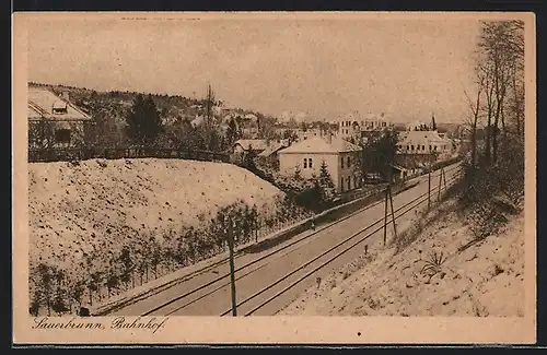 AK Sauerbrunn, Bahnhof im Winter