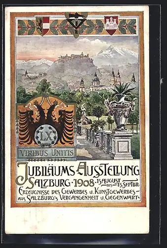Künstler-AK Salzburg, Jubiläums-Ausstellung 1908, Ortsansicht