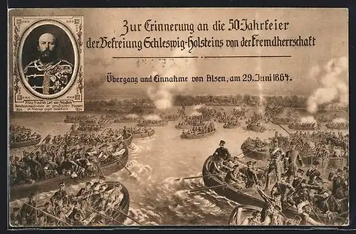 Künstler-AK Ganzsache PP27D23 /02: 50. Jahrfeier der Befreiung Schleswig-Holsteins von der Fremdherrschaft