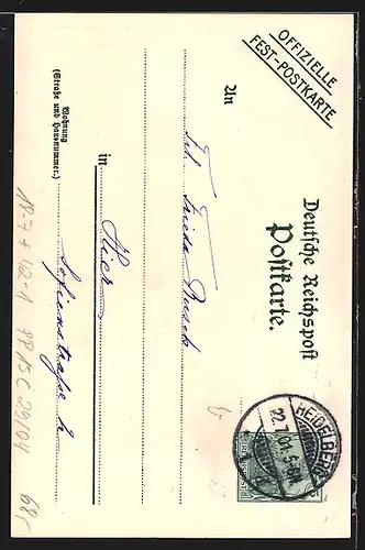 Lithographie Ganzsache PP15C29 /04: Heidelberg, 18. Verbandsschiessen 1901, Partie im Schlosshof