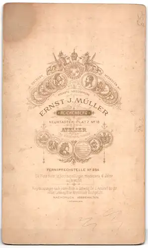 Fotografie E. J. Müller, Reichenberg, Ansicht Reichenberg-Liberec, Torbogen mit k.u.k. Wappen, Aufschrift Viribus Unitis