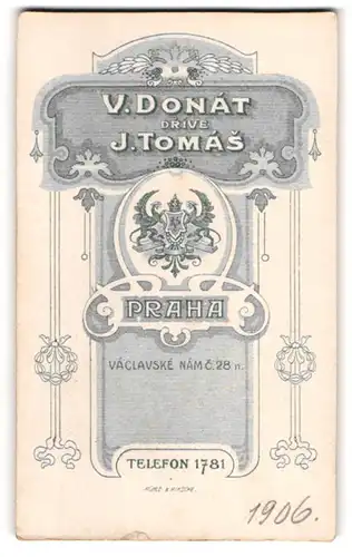 Fotografie V. Donat drive J. Tomas, Prag, königliches Wappen mit zwei Greifen und Anschrift des Ateliers