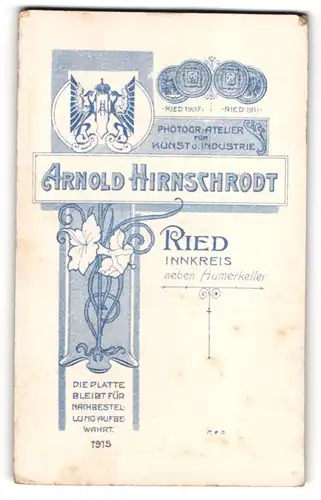 Fotografie Arnold Hirnschrodt, Ried / Innkreis, Wappen mit Monogramm des Fotografen, Blumenmotiv