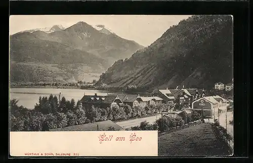 AK Zell am See, Ortsansicht mit See und Gebirge