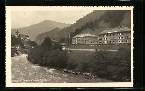 AK Lend a. d. Salzach, Pongau, Flusspartie mit Kirche