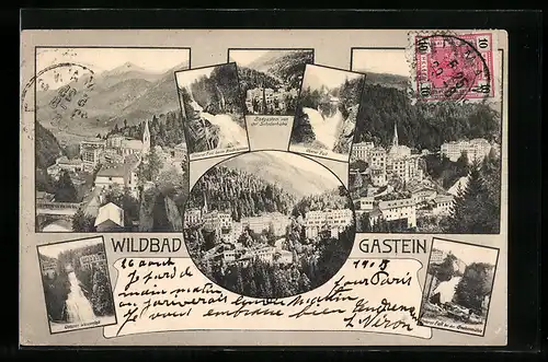 AK Gastein, Badgastein von der Schillerhöhe, oberer & unterer Fall