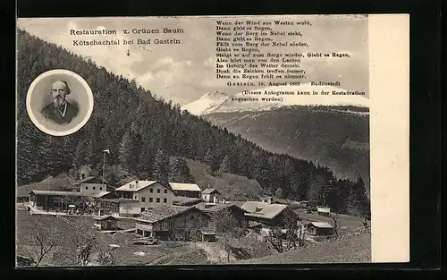 AK Bad Gastein, Restauration Zum Grünen Baum, mit Spruch