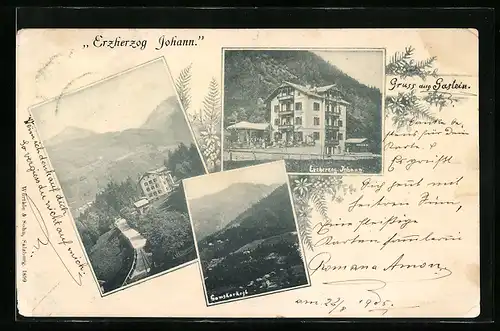 Passepartout-AK Bad Gastein, Hotel Erzherzog Johann, Ortsansicht mit Gamskarkogel