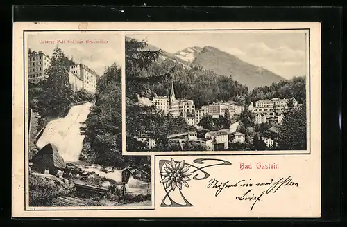 AK Badgastein, Unterer Fall, Teilansicht aus der Vogelschau