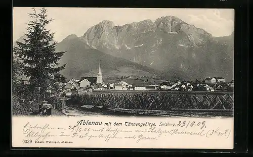 AK Abtenau, Ortspanorama mit Tännengebirge
