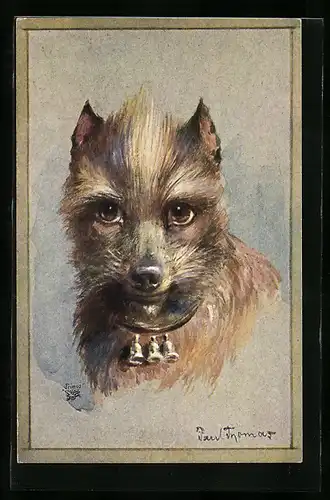 AK Hund mit Glöckchen am Hals, Portrait