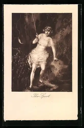 AK Ihr Sport, Anglerin mit Fisch an der Leine