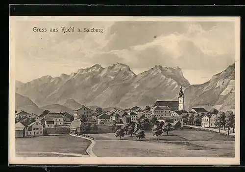 AK Kuchl b. Salzburg, Ortsansicht vom Ortsrand aus