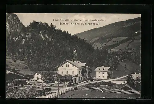 AK Krimml, Bahnhof, Gasthof Ferd. Geissler