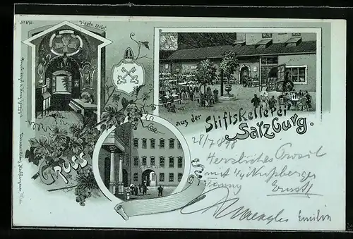 Lithographie Salzburg, Gasthaus Stiftskellerei, Haydn Stübel