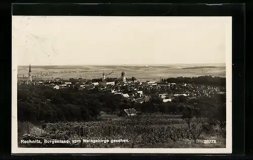 AK Rechnitz, Ortsansicht vom Weingebirge gesehen