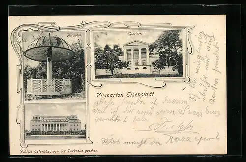 AK Eisenstadt, Schloss Esterházy von der Parkseite gesehen, Paraplui, Gloriette