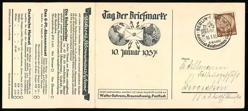 AK Tag der Briefmarke 1937, Weltkugel mit Briefumschlag
