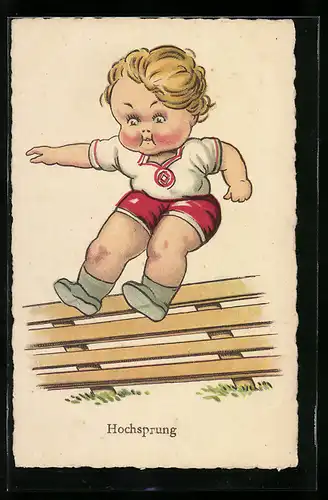 Künstler-AK Junge beim Hochsprung