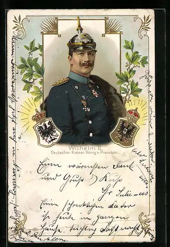Präge-AK Kaiser Wilhelm II., Deuscher Kaiser, König von Preussen