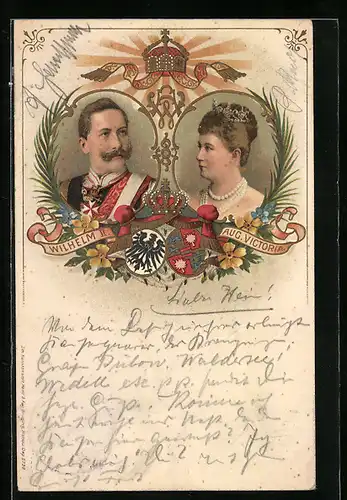 Lithographie Kaiser Wilhelm II. mit Kaiserin Auguste Victoria Königin von Preussen