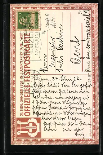 Künstler-AK Luzern, 23. Eidgenössisches Sängerfest 1922, Dirigent mit Sängern