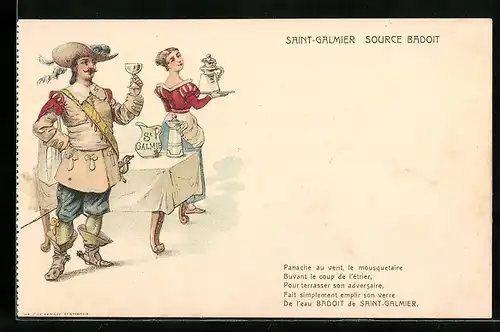 Lithographie Reklame, Saint-Galmier Source Badoit, Mineralwasser, Musketier