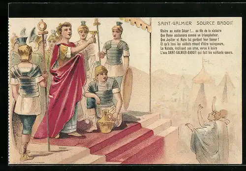 Künstler-AK Saint-Galmier, Source Badoit, Reklame, Krieger