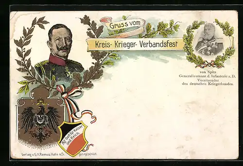 AK Kaiser Wilhelm II., Generalleutnant der Infanterie z. D. von Spitz, Vorsitzender des deutschen Kriegerbundes