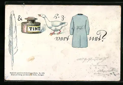 AK Rebus, Tintenfass, Gans und Mantel