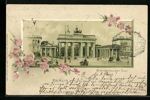 Passepartout-Lithographie Berlin, Am Brandenburger Thor, Blumenverzierung