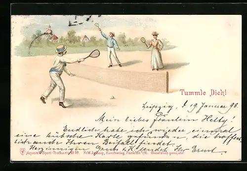 Lithographie Elegante Bürger spielen Tennis