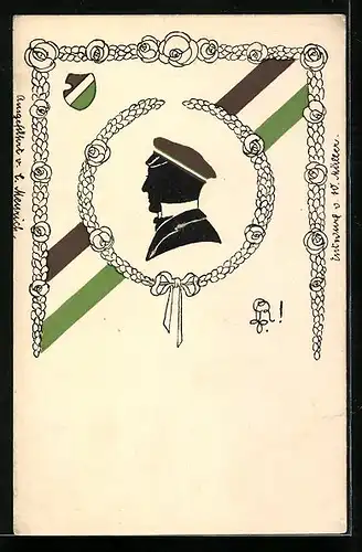 AK Mann in Uniformmütze als Studentenwappen