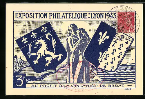 AK Lyon, Exposition Philatelique 1943, au Profit des Sinistres de Brest