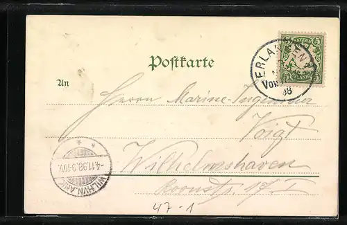 Lithographie Student mit Pfeife und Degen