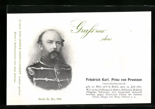 AK Porträt Friedrich Karl von Preussen als Generalfeldmarschall
