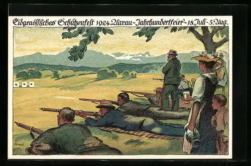 AK Aarau, Eidgenössisches Schützenfest 1924, Teilnehmer beim Liegendschiessen