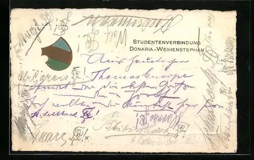 Künstler-AK Weihenstephan, Studentenwappen der Donaria