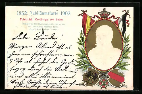 Lithographie Friedrich, Grossherzog von Baden mit Wappen