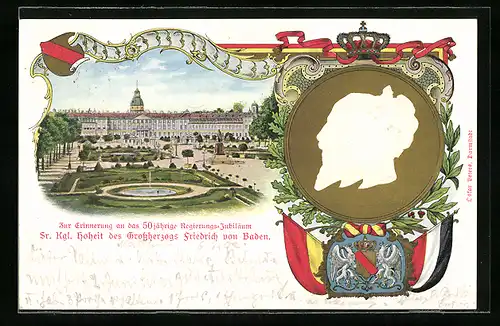 Lithographie 50 jähr. Regierungs-Jubiläum Grossherzog Friedrich v. Baden
