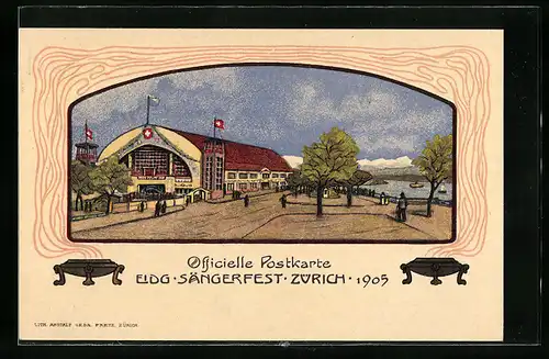 AK Zürich, Eidgen. Sängerfest 1905, Partie an der Festhalle
