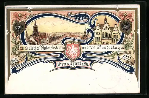 Lithographie Frankfurt a. M., XII. Deutscher Philatelistentag und IV.ter Bundestag 1900