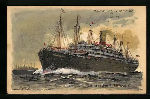 Künstler-AK Hans Bohrdt: Doppelschrauben-Postdampfer President Lincoln