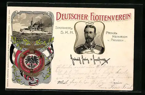 AK Deutscher Flottenverein, Kriegsschiff, Prinz Heinrich von Preussen