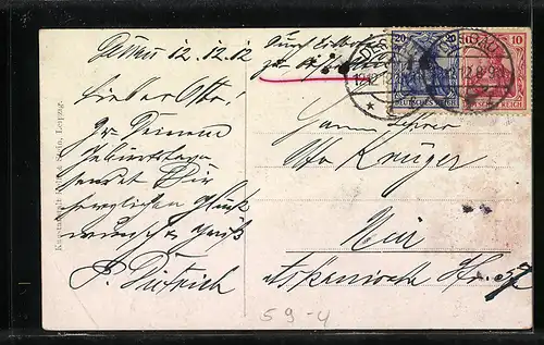 AK Leipzig, Bürger eilen zum Postamt, kurioses Datum 12.12.1912